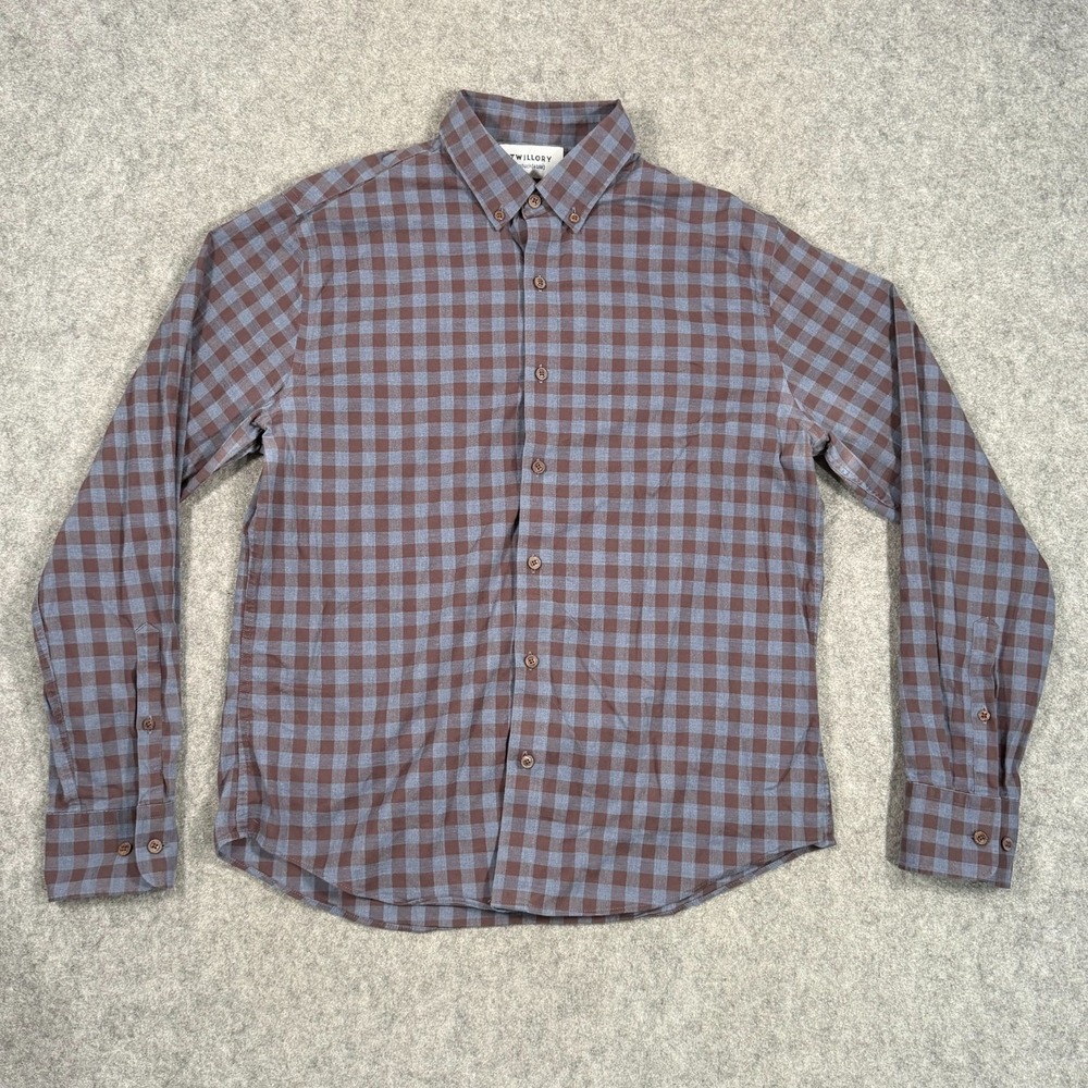 Twillory Untuckable Brown Blue Plaid Long Sleeve Button Down Shirt Men's Size M